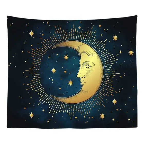 Parede Da Estrela Da Lua Estética Psicodélica Parede Escura