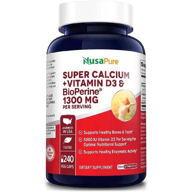 Super Calcio + D3 & Bioperine 1300 Mg Nusapure 240 Capsulas