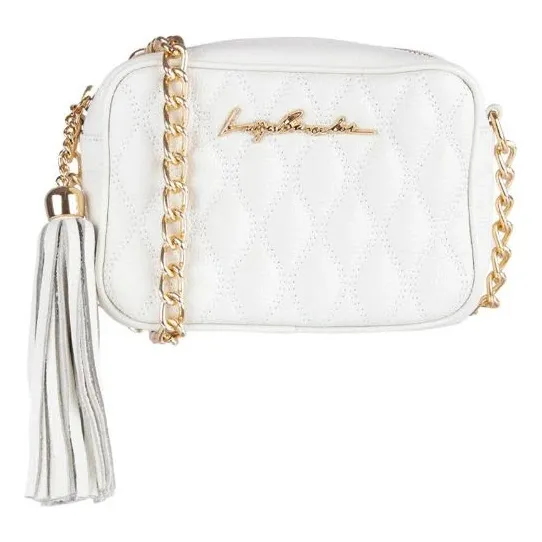 Bolsa Luiza Barcelos Pequena De Corrente 77770594 Acambamento dos ferragens Dourada Cor Off Desenho do tecido Liso