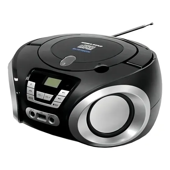 Cd Player Bluethooth Radio Boombox Portatil Usb Fm Digital Cor Preto