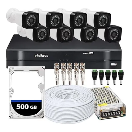 Kit Cftv 8 Câmeras Segurança A Prova Dágua Dvr Intelbras 8ch