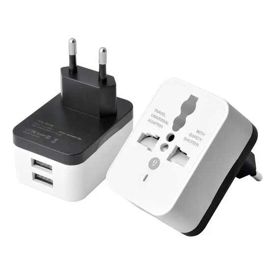 Adaptador De Enchufe De Viaje Con 2 Puertos Usb Europa A Usa