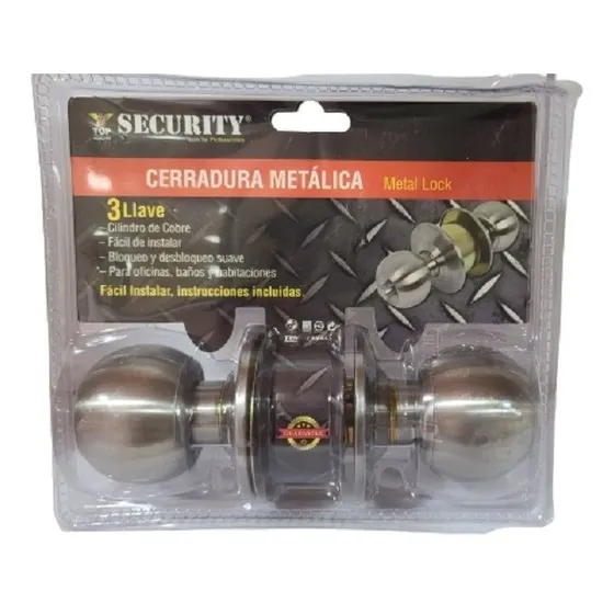 Cerradura Pomo Cuarto Baño  Security 3 Llaves Con Seguro
