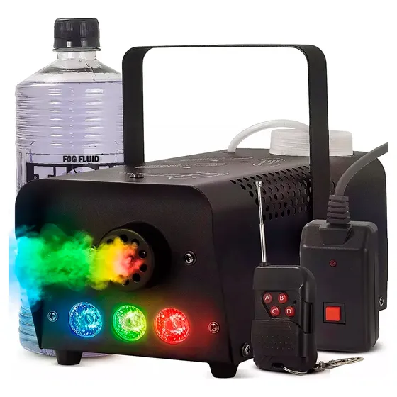 Maquina De Fumaça 700w Dmx 3 Leds Rgb 2 Controles + Fluido