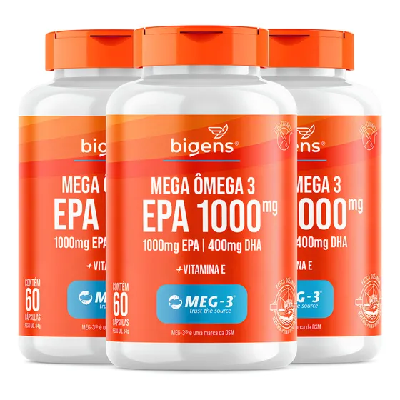 Mega Omega 3 Meg 3epa1000mg Dha400mg Kit3x 60 Cps Bigens Sabor Neutro