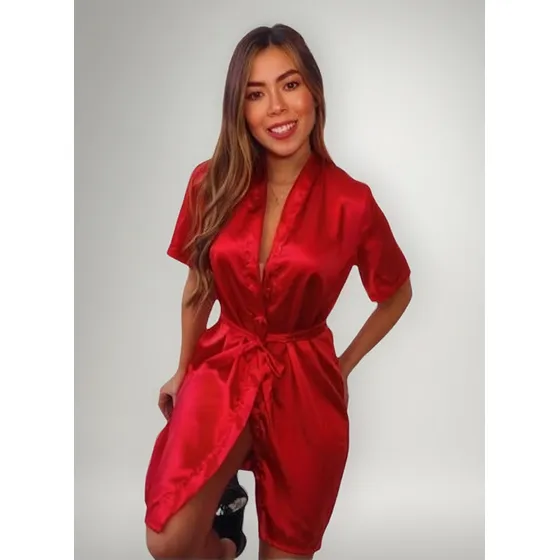 Conjunto Lencería Satín Mujer Bata Y Levantadora Noche Suave