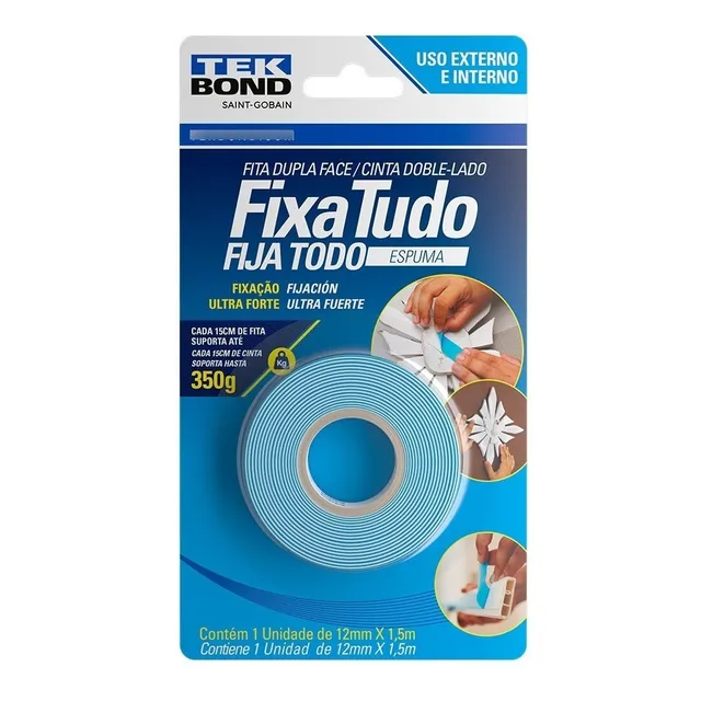 Fita Dupla Face Tek Bond Fixa Tudo Espuma 12mm X 1,5m