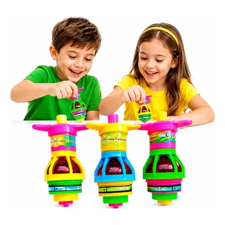 Kit 12 Pião Giratório Colorido Luz Infantil Festa Junina Colorido / Sortido