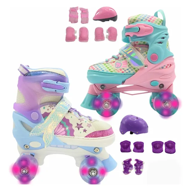 Patins Infantil C/ Luz De Led Quad 4 Rodas Roller + Kit