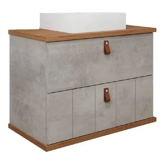 Gabinete Para Banheiro Com Cuba Milano 80cm Cimento/freijo Móvel Cimento / Freijo Quantidade De Furos Para Torneira Sem Furos