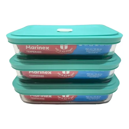 Kit 3 Potes Marinex Facilita 750ml Vidro Tampa Verde Herméti Verde