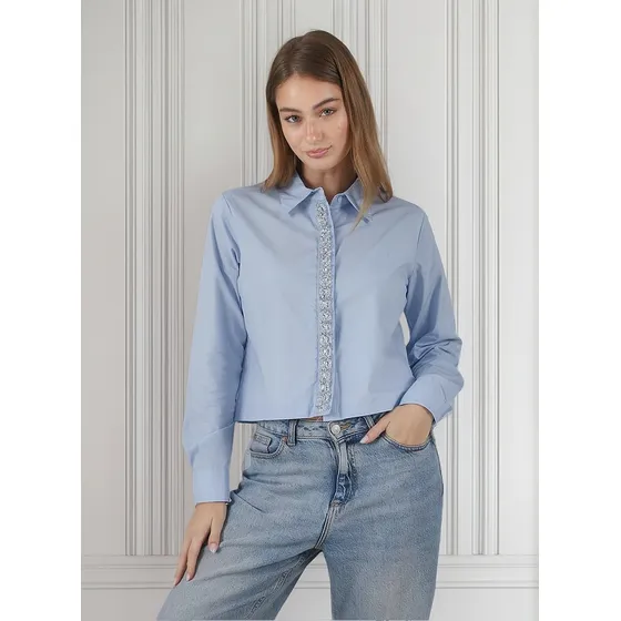 Camisa Crop Bijou De Poplin Con Piedras Guk70059 Arizona