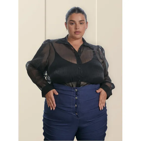 Camisa Translucida De Gasa Con Brillo - Talle Grande Especia
