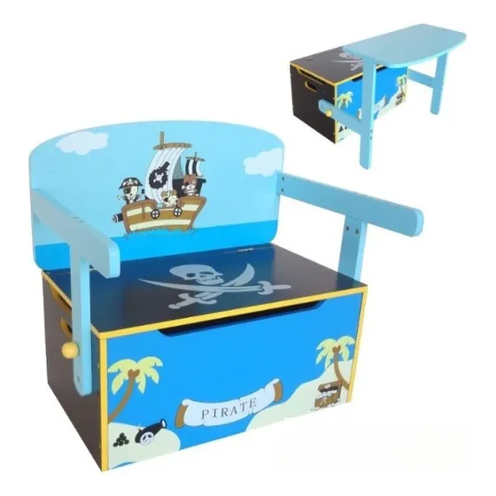 Banco Baúl De Madera Convertible En Escritorio Infantil
