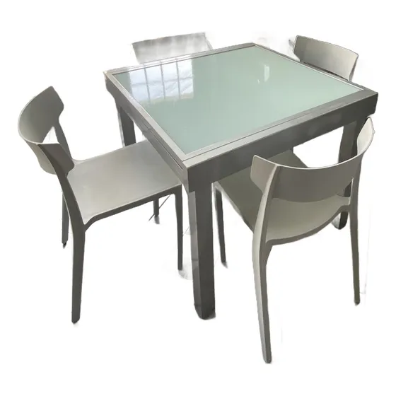 Mesa Alum/vidrio 90x90 Extensible A 1.80m Con 4 De Diseño