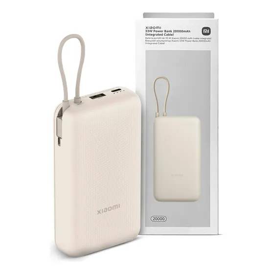 Power Bank Xiaomi 20000 Mah 33w Tipo C Cable Integrado Beige