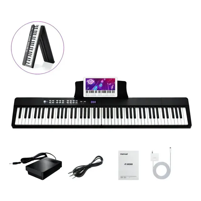 Bd Music Bd887 Teclado Piano Musical Electrico De 88 Teclas De Plegable Portátil Con Bluetooth Midi Y Auriculares Micrófonos Adaptador Batería Interna Luces Del Teclado Pedal De Sostenido Atril Bolsa