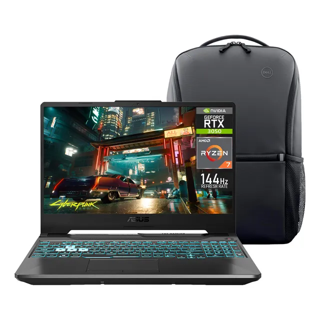 Laptop Gamer ASUS TUF Gaming A15 NVIDIA GeForce RTX 3050 AMD Ryzen 7 24GB RAM 1.5TB SSD Windows 11 Home Mochila