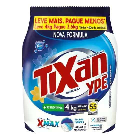Detergente Pó Concentrado Primavera Tixan Ypê Leve 4kg
