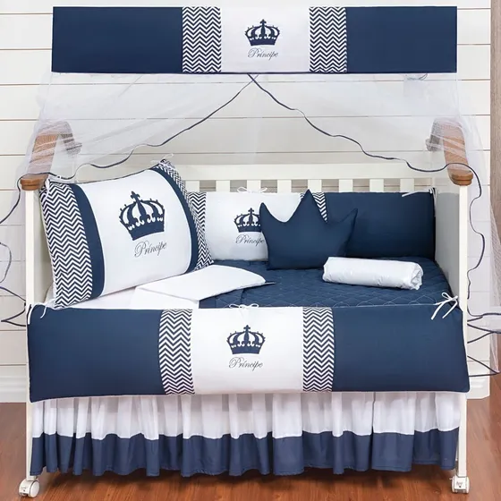 Kit Berço Masculino Coroinha Azul Marinho Promoção 11 Peças