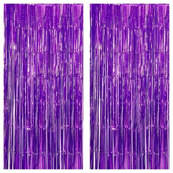 2 Cortina Cumpleaños Decoracion Cortina Metálicas Guirnalda Color Violeta Oscuro Cortina Metalica 2x1mts