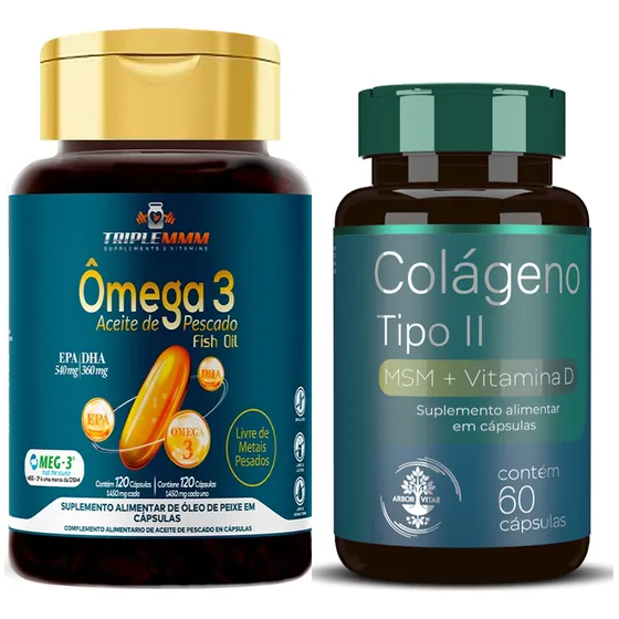 Combo Omega 3 120 Caps + Colageno Tipo 2 Con Msm Y D3 60 Cap