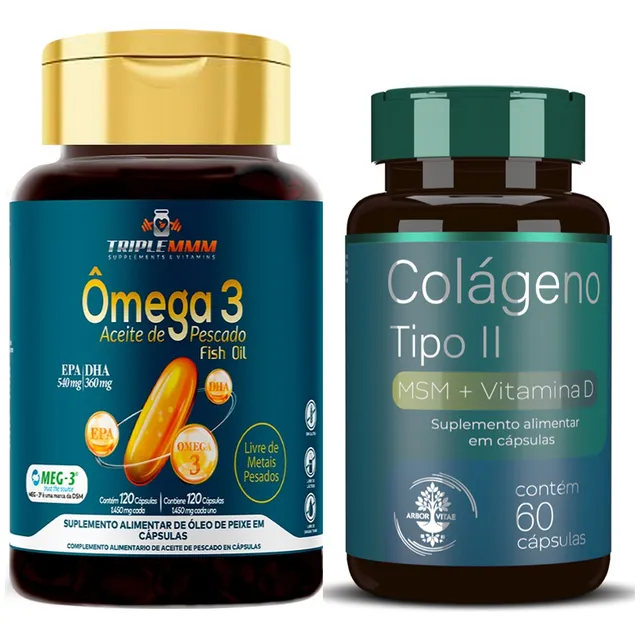 Combo Omega 3 120 Caps + Colageno Tipo 2 Con Msm Y D3 60 Cap