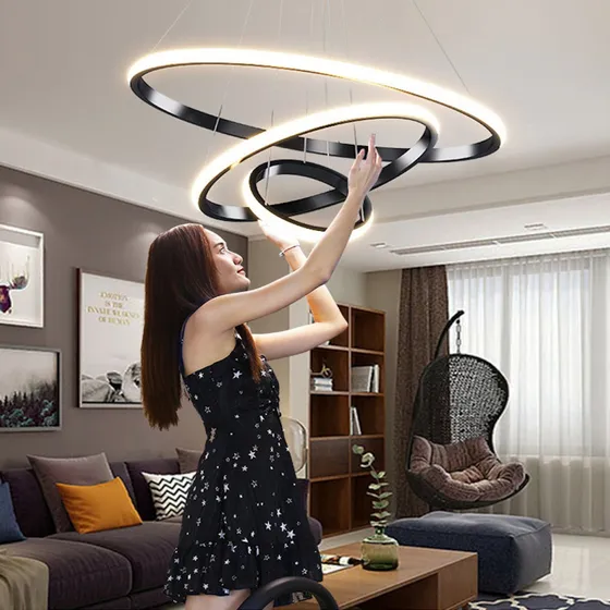 Lustre Led 3 Anéis Aros Mesa De Jantar 3 Tons Dimmer Bivolt