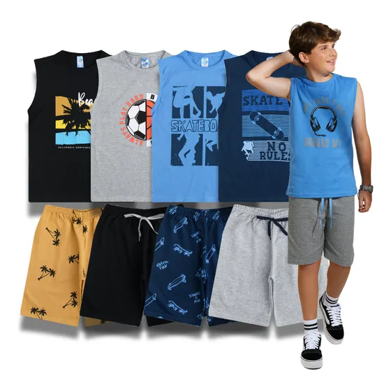 Kit 4 Conjunto Regata Juvenil Bermuda Moletom Menino 10 A 16