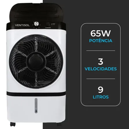 Climatizador De Ar Ventisol Cli09 9l Evaporativo Portátil Com Filtro Colmeia, Gelo, Silencioso, 65w Ou Baixo Consumo Para Ambientes Até 30m²