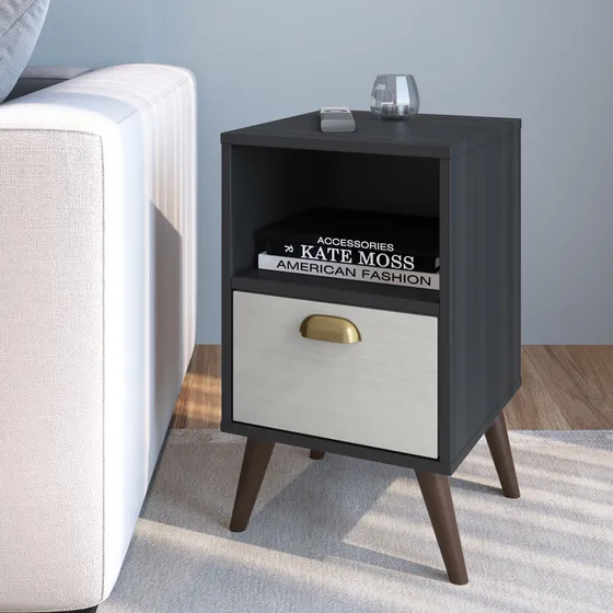 Mesa De Luz Living Dormitorio 1 Cajon Mesita Grafito