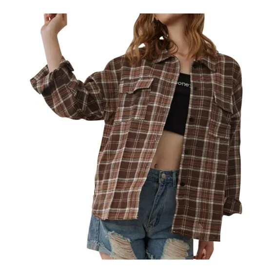 Chaqueta Casual Manga Larga Boton Solapa Cuadro Para