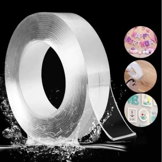 Cinta Adhesiva Doble Faz Transparente  Lavable 10mts
