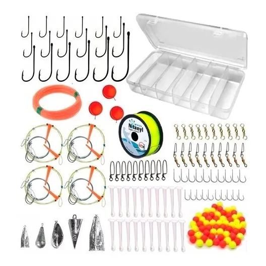 Set Caja Pesca Completa Rio Anzuelo+ Boyas+ Plomadas+ Lineas