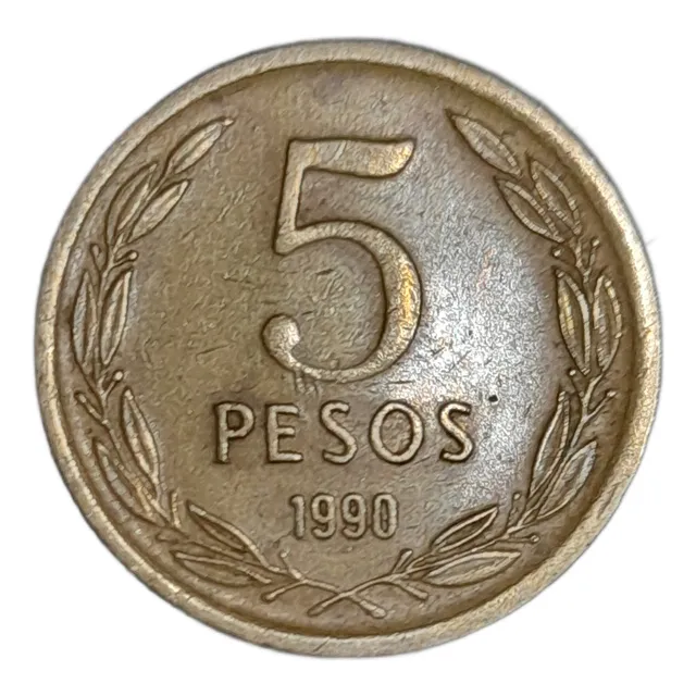 Moneda Chilena De 5 Pesos Año 1990 (variante Ángel)