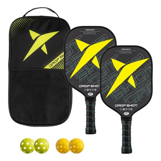 Set Pickleball Drop Shot Fortum X2 Paletas + Pelotas + Funda Color Negro/amarillo