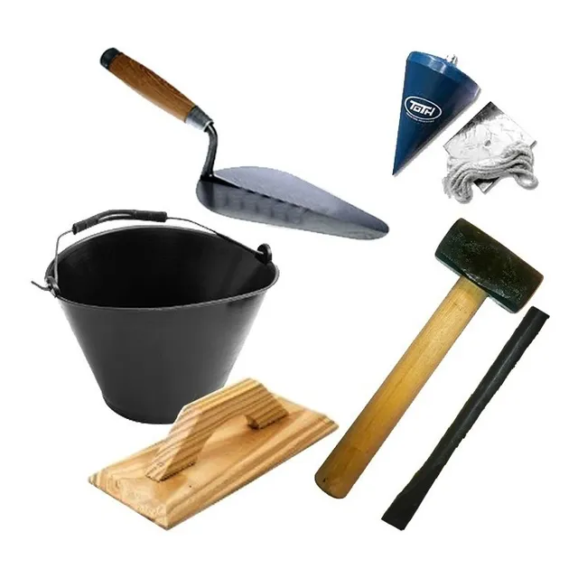 Kit Albañil Balde Cuchara  Fratacho Maza C/hierro Plomada