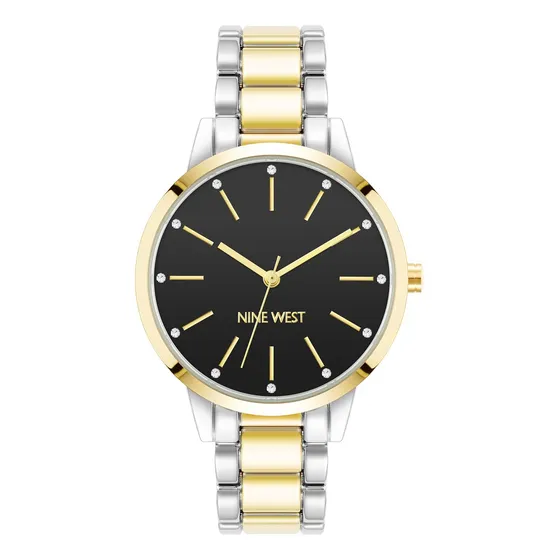 Reloj De Pulsera Mujer 2 Tonos Negro Bisutería Con Cristal