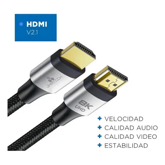 Cable HDMI 2.1 JKR Tech 2m 8K 60Hz 4K 120Hz Trenzado Oro Ultra HD | Cuotas sin interés