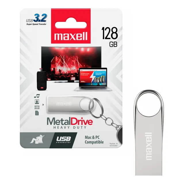 Pendrive Usb 3.2 128gb Maxell Metal Color Plateado Compacto