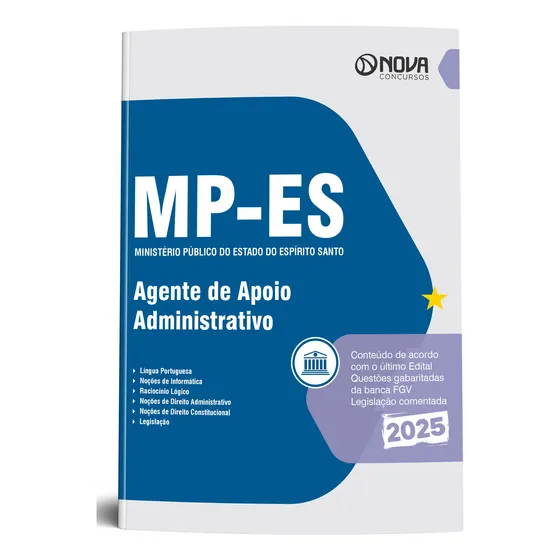 Apostila Mp Es 2025 - Agente De Apoio - Administrativo Do Ministério Público Do Espírito Santo - Editora Nova