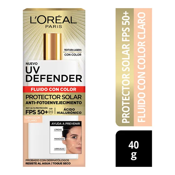 Protector solar L'Oréal Paris Skin UV Defender 50FPS en fluído 40mL