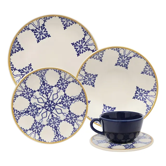 Aparelho De Jantar E Chá 20 Peças Unni Azulejo Português Cor Multicor