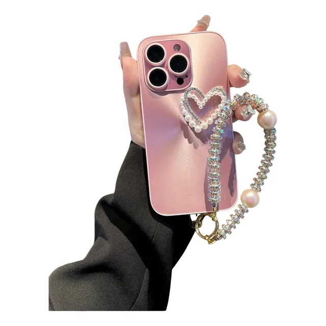 Funda Para iPhone De Textura Láser Con 3d Corazón + Correas