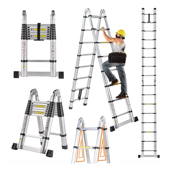 Escalera De Aluminio Tijera 5M Escalera Telescópica Retráctil Y Multiposiciones Escalera Extensible De 16 Peldaños BOWOSHEN Escalera Fácil De Guardar Capacidad De 150 Kg