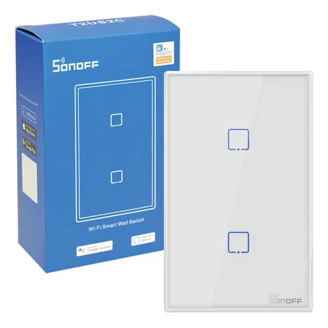 Interruptor De Pared Sonoff T2us2ctx Rf De 2 Canales-blanco