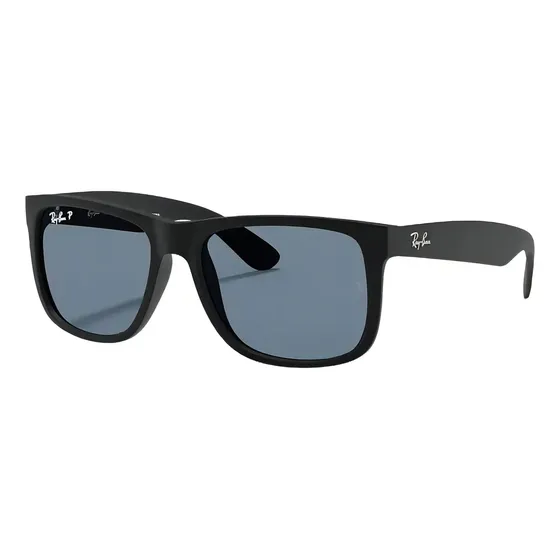 Óculos de Sol Ray-Ban Justin Classic RB4165 Polarizado - Náilon Matte Black, Lente Blue Policarbonato, Haste Matte Black, Tamanho Grande