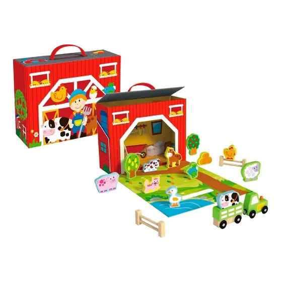Tooky Toy Maletín La Granja Playset De Madera 17 Pzs- 35241