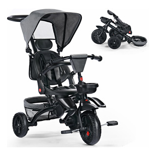 Triciclo Todefull Folding Para Bebês 8 Em 1 Para Bebês Cinza Triciclo Todefull Folding Para Bebês 8 Em 1 Para Bebês Cinza