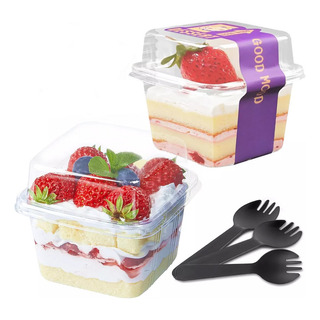Hh 50 Tazas De Postre Desechables Para Fiestas Con Tapa Y Hh 50 Tazas De Postre Desechables Para Fiestas Con Tapa Y